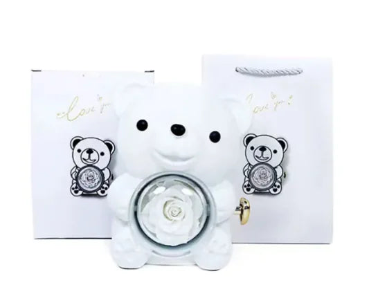 Eternal Rose Teddy Bear Jewelry Box & Necklace WEM Support (www.WEM.support)