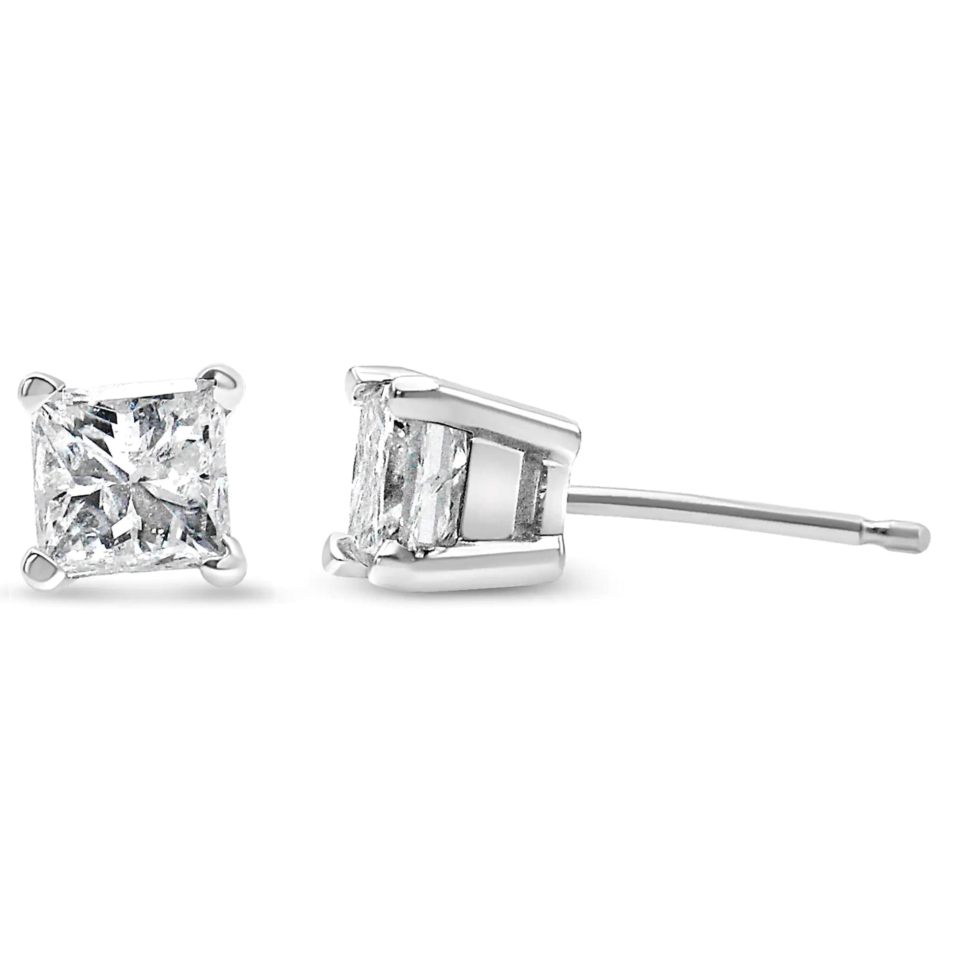 14K White Gold 1/3 Cttw Princess-Cut Square Near Colorless Diamond Classic 4-Prong Solitaire Stud Earrings (J-K Color, I1-I2 Clarity) WEM Support (www.WEM.support)