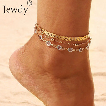 Women's Gold Color Crystal Star Anklets Set WEM Support (www.WEM.support)