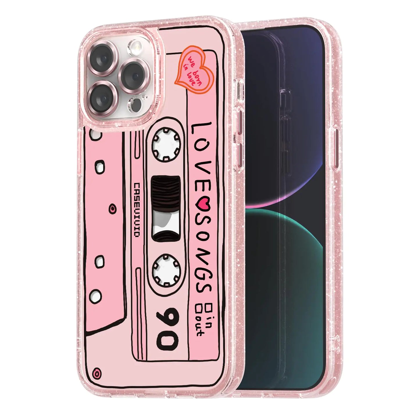 Compatible for iPhone 13 Pro Max Case Cute Aesthetic - Glitter Pink Phone Case with Camera Protector - Girly Strawberry Pattern Print Cover Design for Woman Girl 6.7"