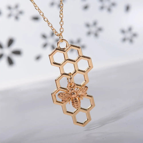 Vertical Honeycomb Pendant With Bee And Chain WEM Support (www.WEM.support)