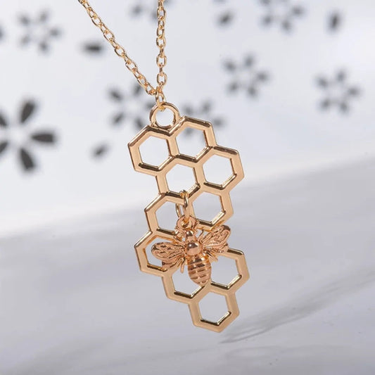 Vertical Honeycomb Pendant With Bee And Chain WEM Support (www.WEM.support)