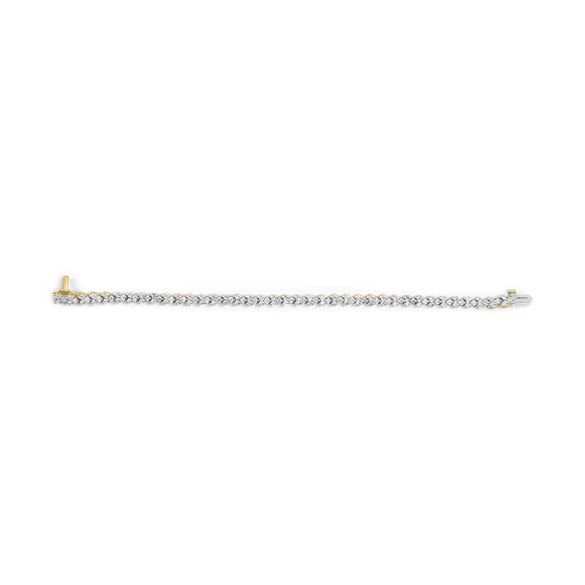 14k Yellow Gold 5.00 Cttw Diamond Three Stone Link Tennis Bracelet (I-J Color, SI2-I1 Clarity) - 7' Inches WEM Support (www.WEM.support)