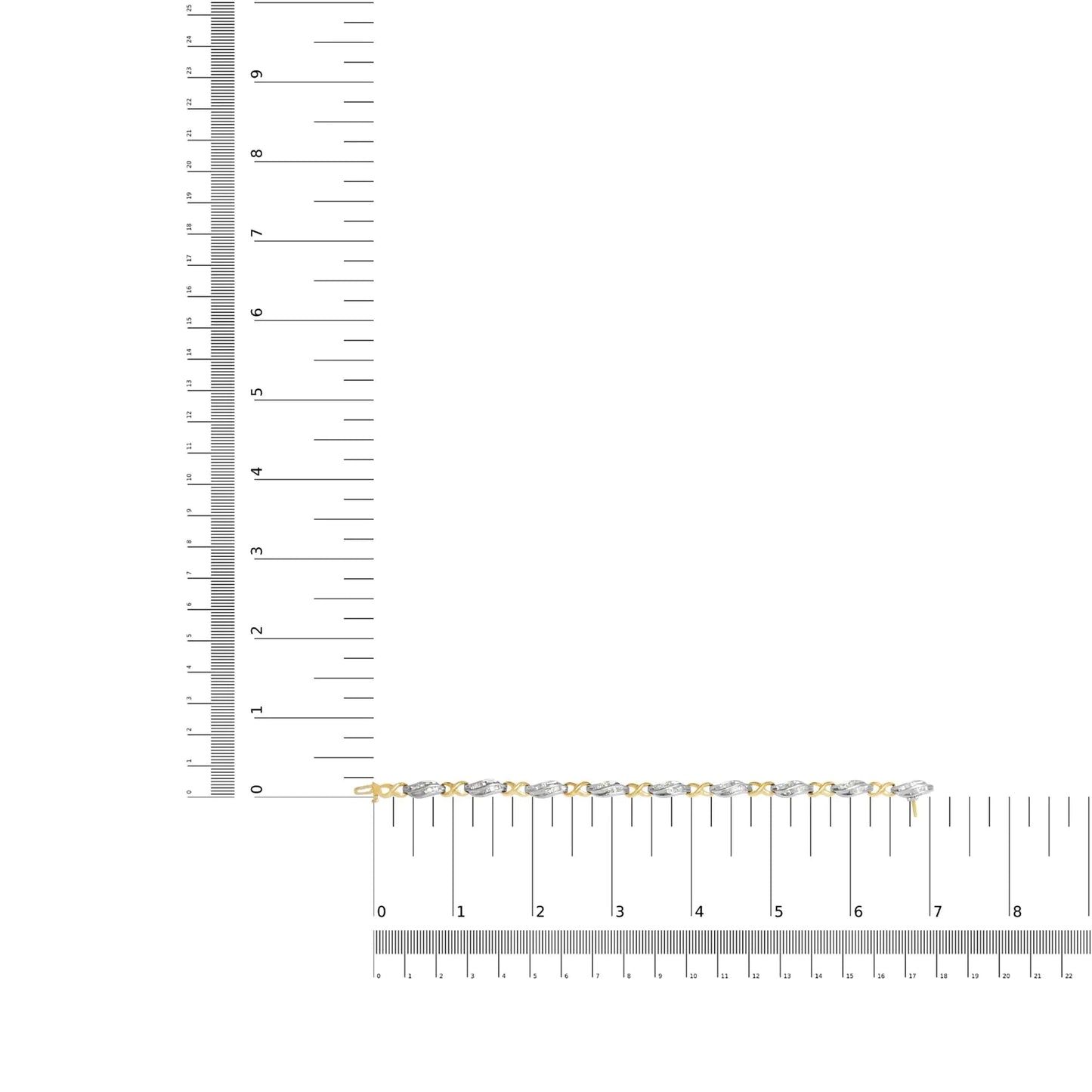 10K Two Tone Gold 1.00 Cttw Channel Set Baguette Diamond Chevron Wave Link 7" Bracelet (I-J Color, I2-I3 Clarity) WEM Support (www.WEM.support)