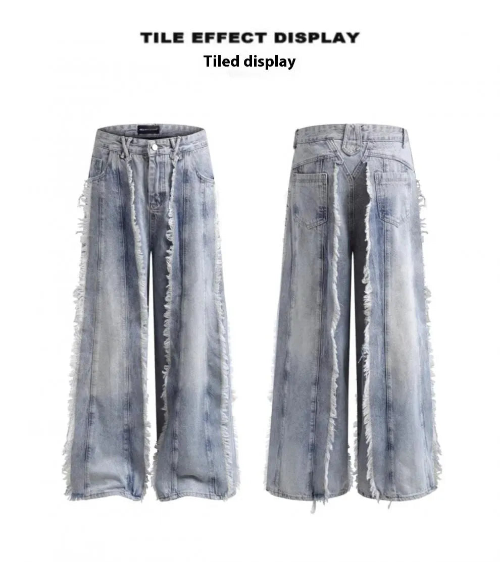 Jeans Destroyed Loose Burrs Wide Leg Bootcut Pants WEM Support (www.WEM.support)