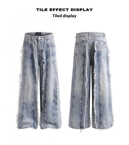 Jeans Destroyed Loose Burrs Wide Leg Bootcut Pants WEM Support (www.WEM.support)