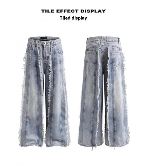 Jeans Destroyed Loose Burrs Wide Leg Bootcut Pants WEM Support (www.WEM.support)