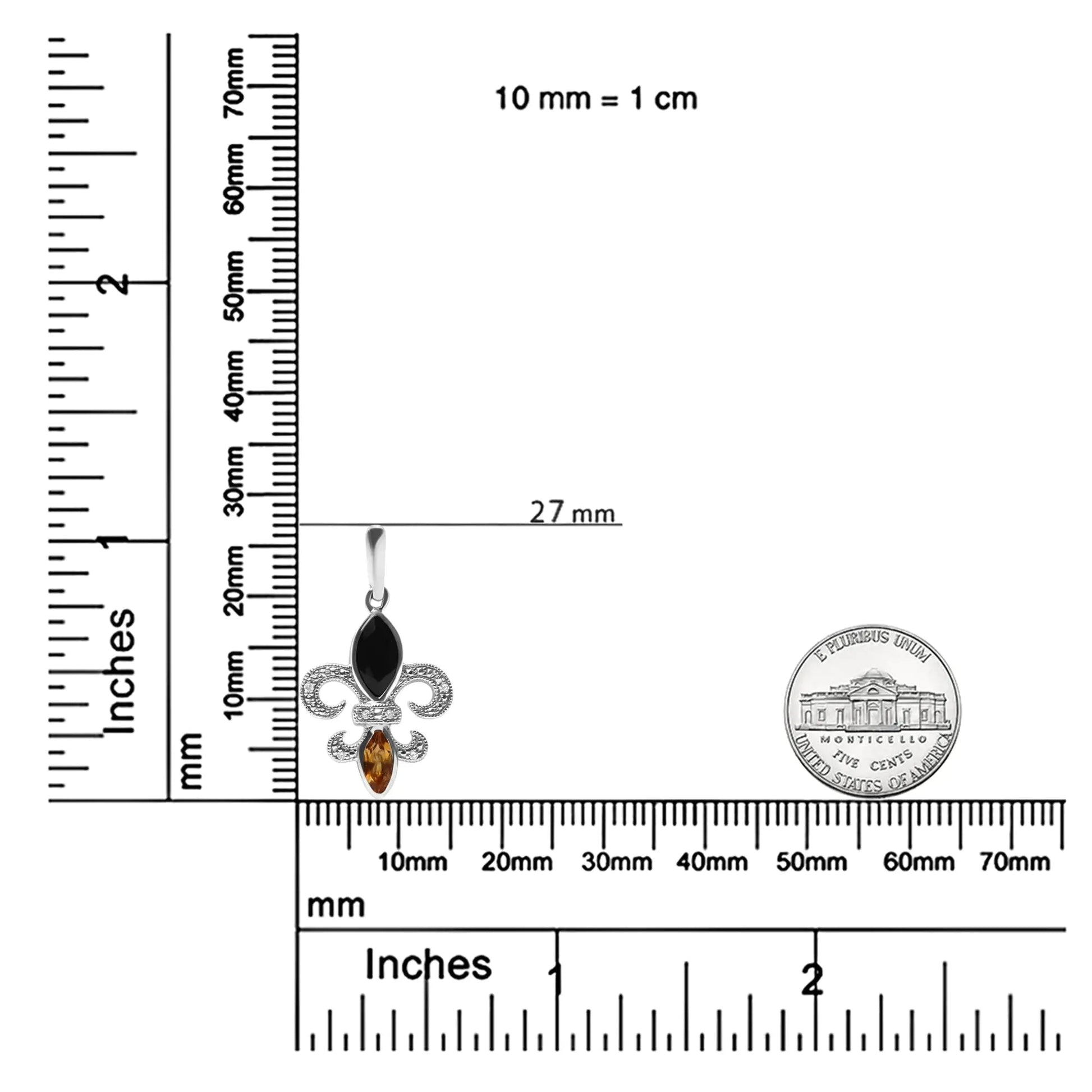 .925 Sterling Silver Marquise Cut Onyx and Citrine with Diamond Accent Fleur De Lis Drop Stud Earrings (H-I Color, SI1-SI2 Clarity) WEM Support (www.WEM.support)