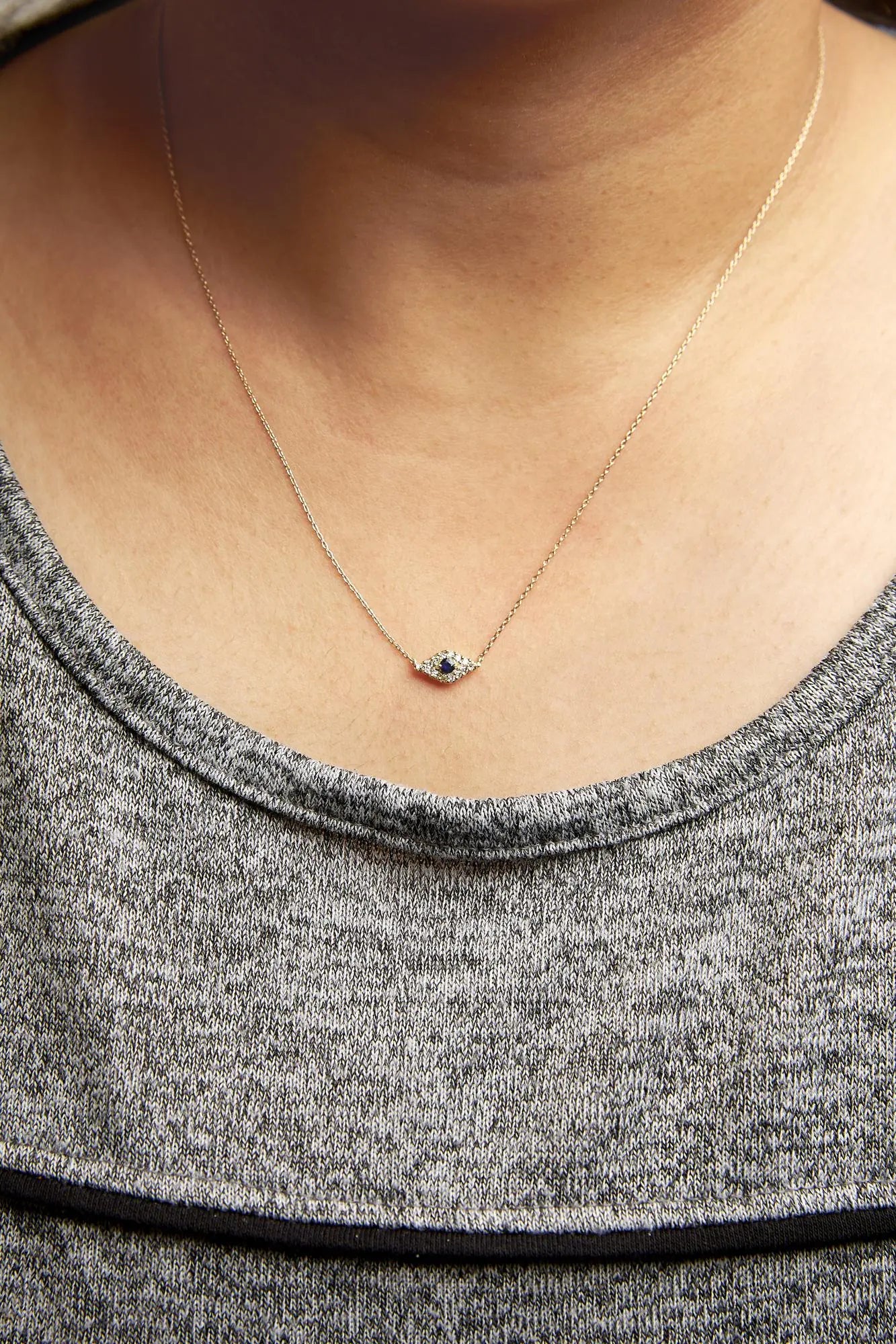 10K Yellow Gold Blue Sapphire and Diamond Accented Evil Eye 18" Inch Pendant Necklace (H-I Color, I1-I2 Clarity) WEM Support (www.WEM.support)