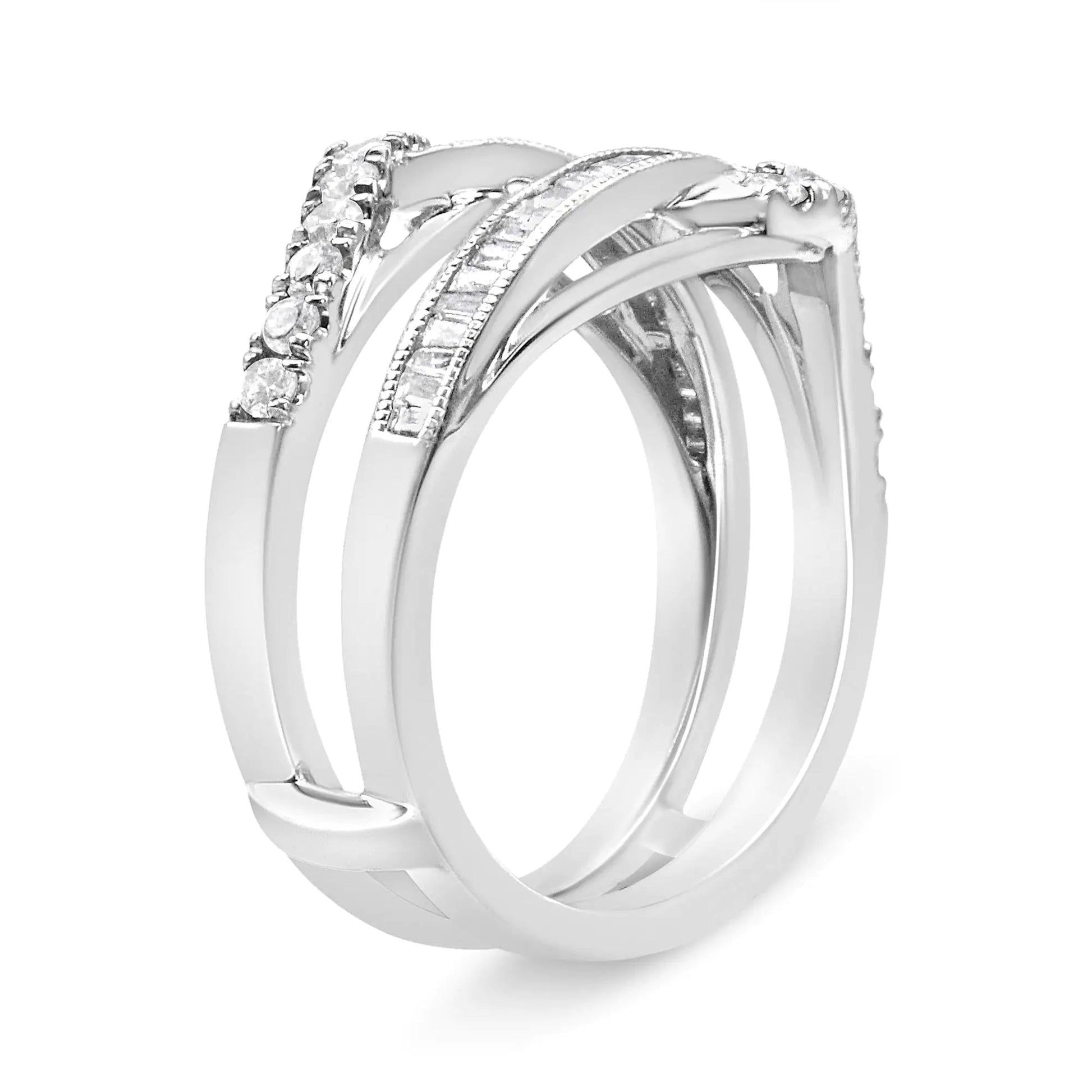 14K White Gold 0.65 Cttw Round and Baguette Invisible-Set Diamond Enhancer Wrap Ring (I-J Color, I2-I3 Clarity) WEM Support (www.WEM.support)