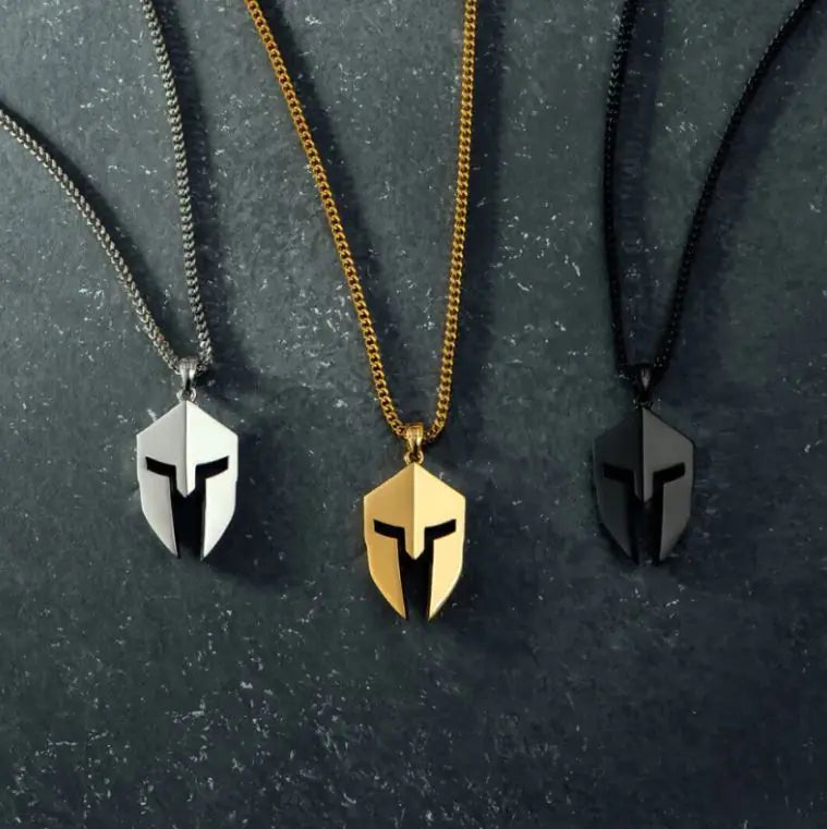 Classic Minimalist Hero Of Sparta Mask Pendant Necklace Man's Stainless Steel Necklace Titanium Steel Ornament WEM Support (www.WEM.support)