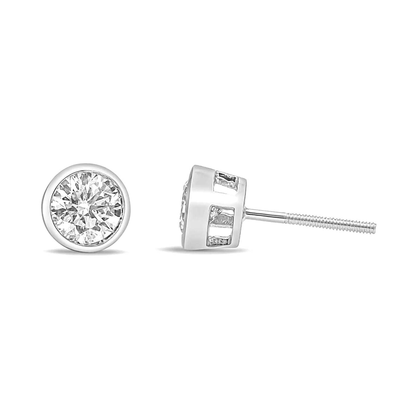 14K White Gold Lab Grown Diamond Screw-Back Classic Bezel Solitaire Stud Earrings (G-H Color, VS2-SI1 Clarity) WEM Support (www.WEM.support)