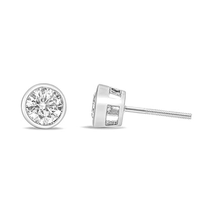 14K White Gold Lab Grown Diamond Screw-Back Classic Bezel Solitaire Stud Earrings (G-H Color, VS2-SI1 Clarity) WEM Support (www.WEM.support)