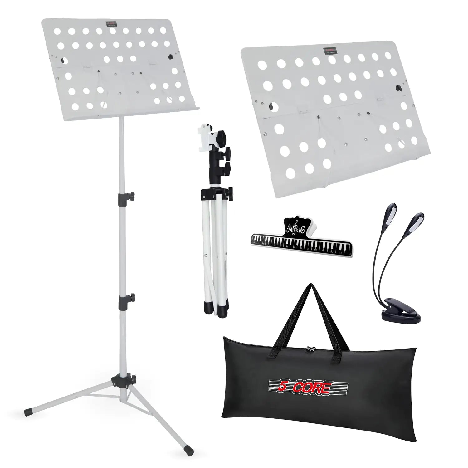 5Core Music Stand For Sheet Music Portable Tripod Adjustable Folding Note Holder White WEM Support (www.WEM.support)