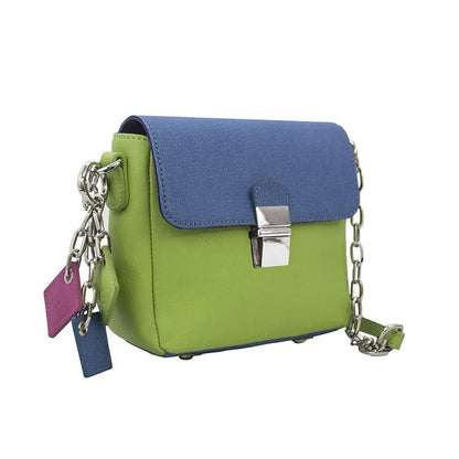 Tiny Leather Handbag -Blue/Lime (Option 1) WEM Support (www.WEM.support)