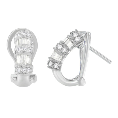 14K White Gold 1 cttw Round and Baguette Cut Diamond Earrings (H-I, SI2-I1) WEM Support (www.WEM.support)