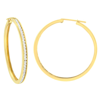 10K Yellow Gold 1 cttw Channel Set Diamond Hoop Earrings (I-J Clarity, I1-I2 Color) WEM Support (www.WEM.support)