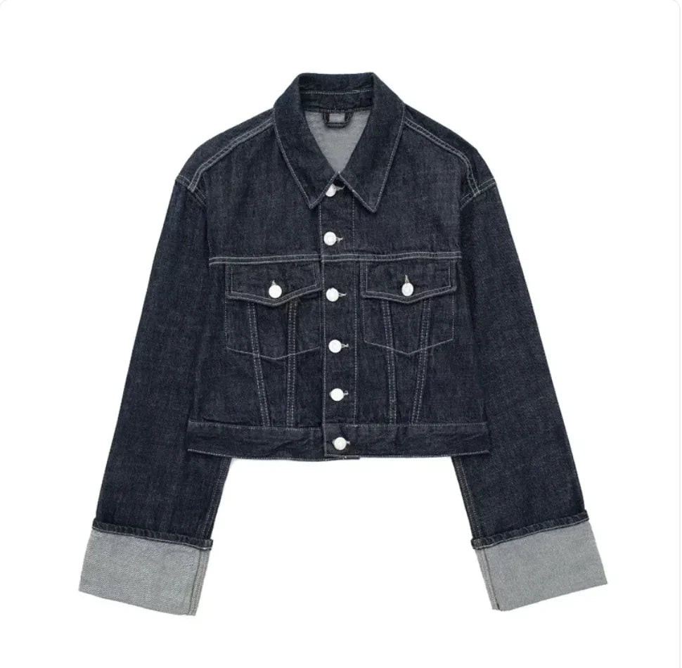 Women's Denim Jacket with Hemming Sleeves and Trousers WEM Support (www.WEM.support)