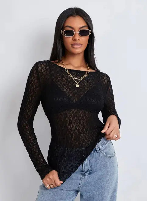 Women's Wave-Lace Mesh Blouse HejK.com Marketplace LLC