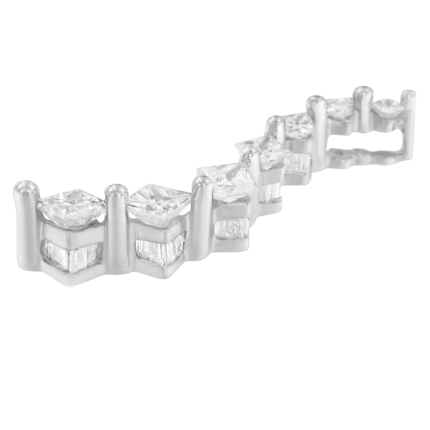 14K White Gold Princess and Baguette Cut Diamond Journey Pendant Necklace (1.00 cttw, H-I Color, I1-I2 Clarity) WEM Support (www.WEM.support)