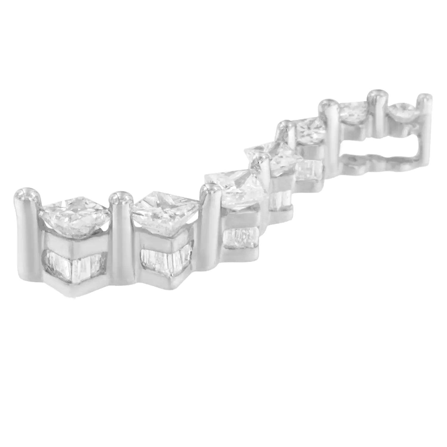 14K White Gold Princess and Baguette Cut Diamond Journey Pendant Necklace (1.00 cttw, H-I Color, I1-I2 Clarity) WEM Support (www.WEM.support)