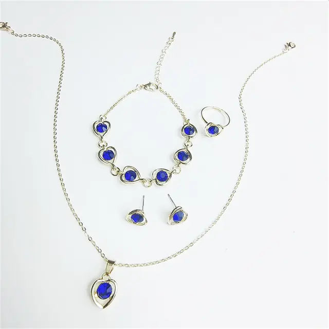 Luxury Cutout Heart Colored Zircon Stud Earring Bracelet Necklace WEM Support (www.WEM.support)