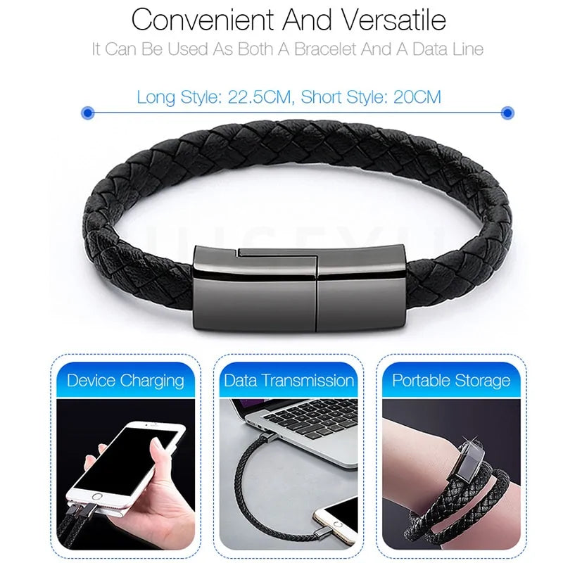 Leather Mini Micro USB Bracelet Charger WEM Support (www.WEM.support)