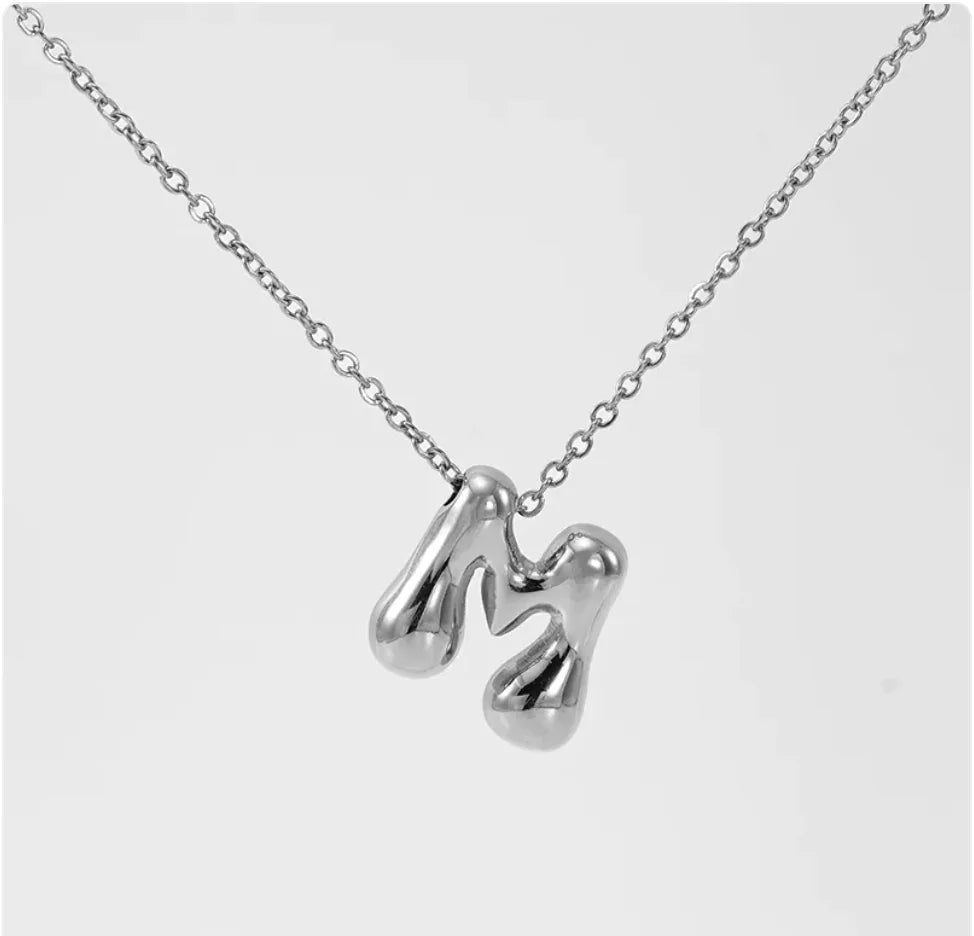 Women's Glossy Bubble Letter Pendant Necklace WEM Support (www.WEM.support)