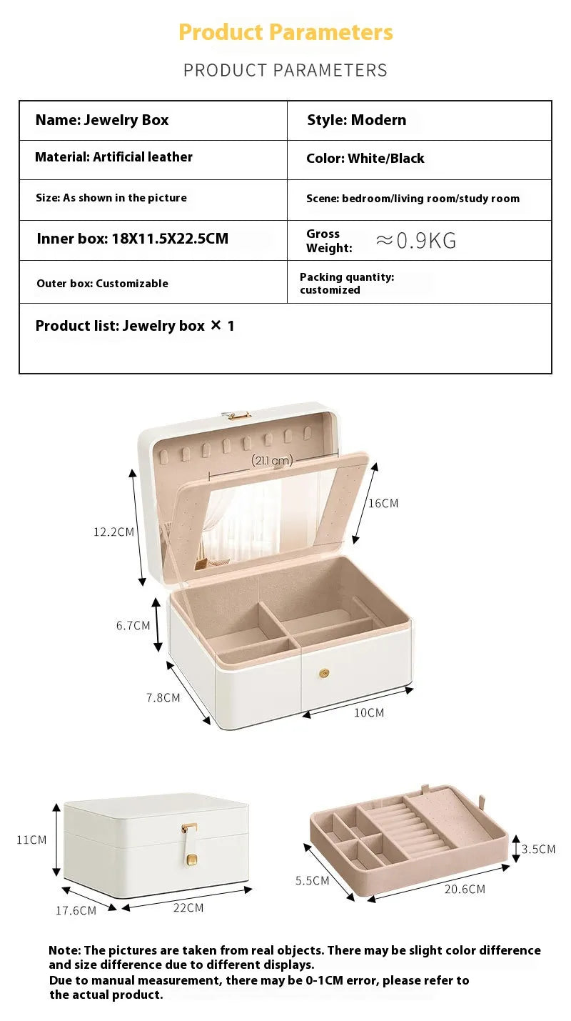 Clamshell Large Capacity Jewelry Box With Sandwich Mirror WEM Support (www.WEM.support)
