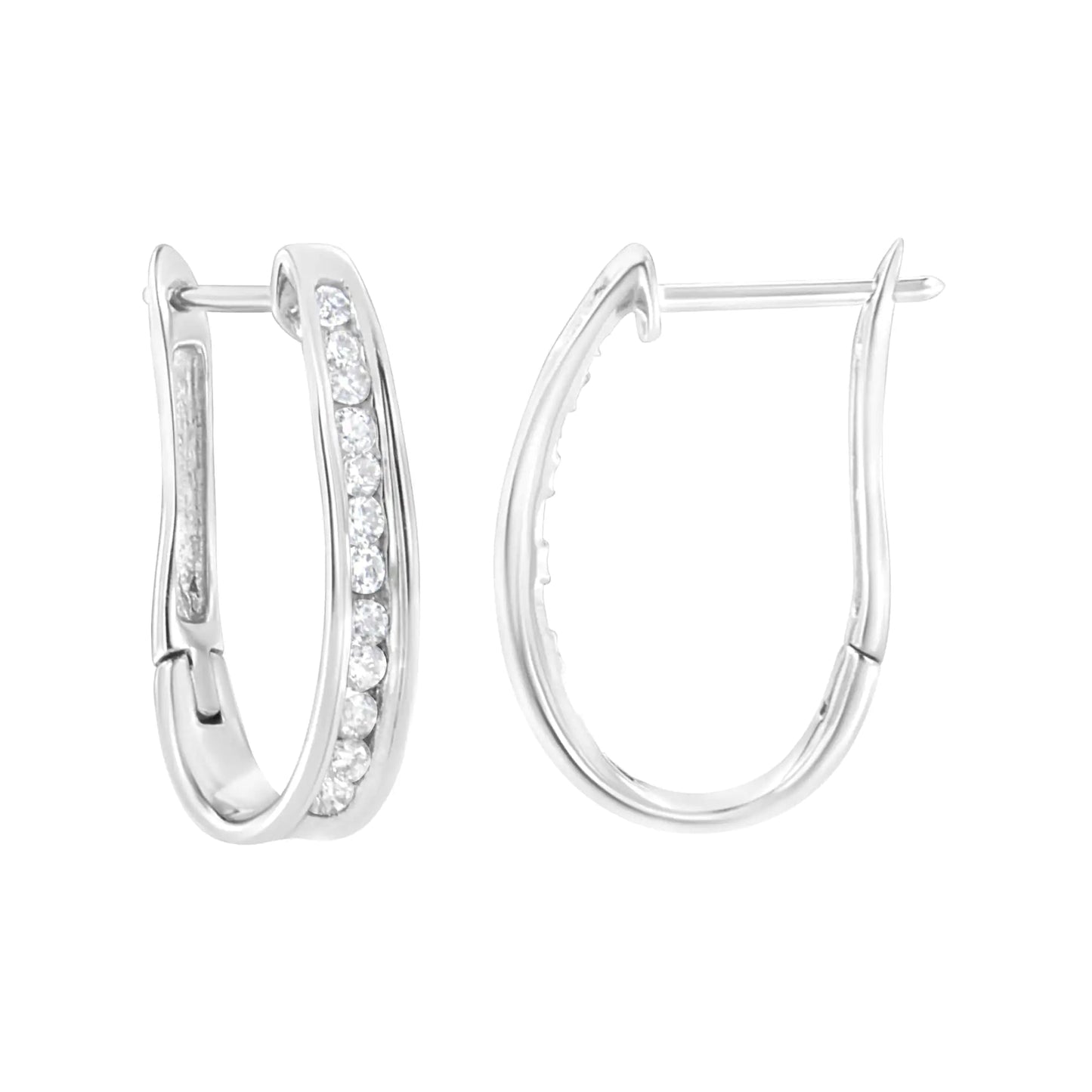 10k White Gold Plated Sterling Silver 1/2 cttw Lab Grown Diamond Hoop Earring (F-G Color, VS2-SI1 Clarity) WEM Support (www.WEM.support)
