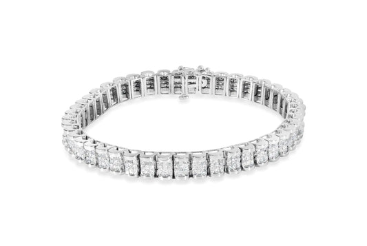 14K White Gold 5.00 Cttw Invisible Set Princess-Cut Diamond Belt and Buckle Tennis 7" Bracelet (H-I Color, SI1-SI2 Clarity) WEM Support (www.WEM.support)