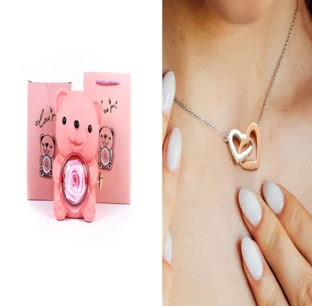 Eternal Rose Teddy Bear Jewelry Box & Necklace WEM Support (www.WEM.support)