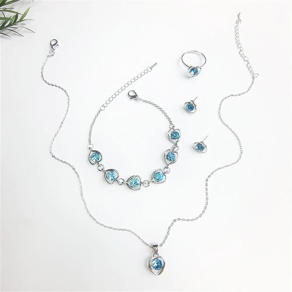 Luxury Cutout Heart Colored Zircon Stud Earring Bracelet Necklace WEM Support (www.WEM.support)