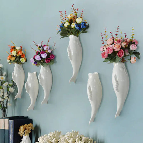 Simple Modern Creative Wall Ceramic Goldfish Vase Restaurant Mural Wall Hanging Three-Dimensional Wall Decoration Wholesale WEM Support (www.WEM.support)