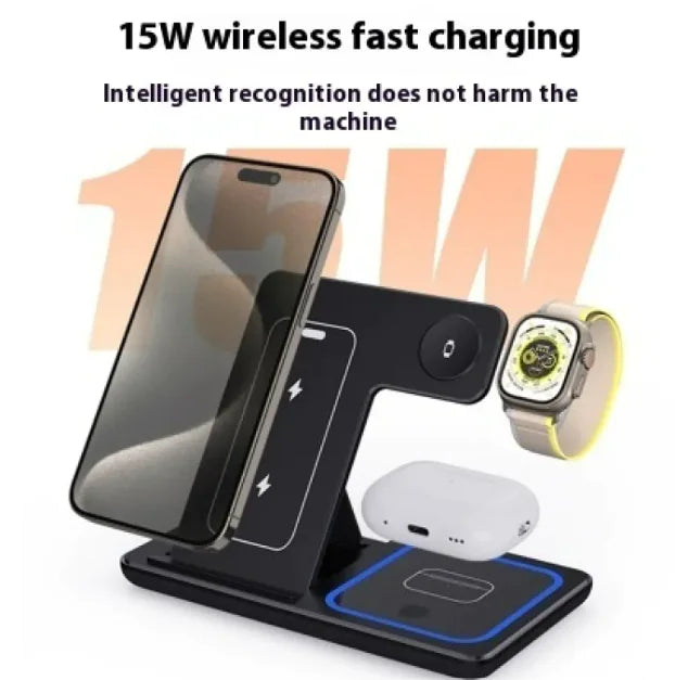 15W 3 In 1 LED Foldable Fast Wireless Charger Stand WEM Support (www.WEM.support)