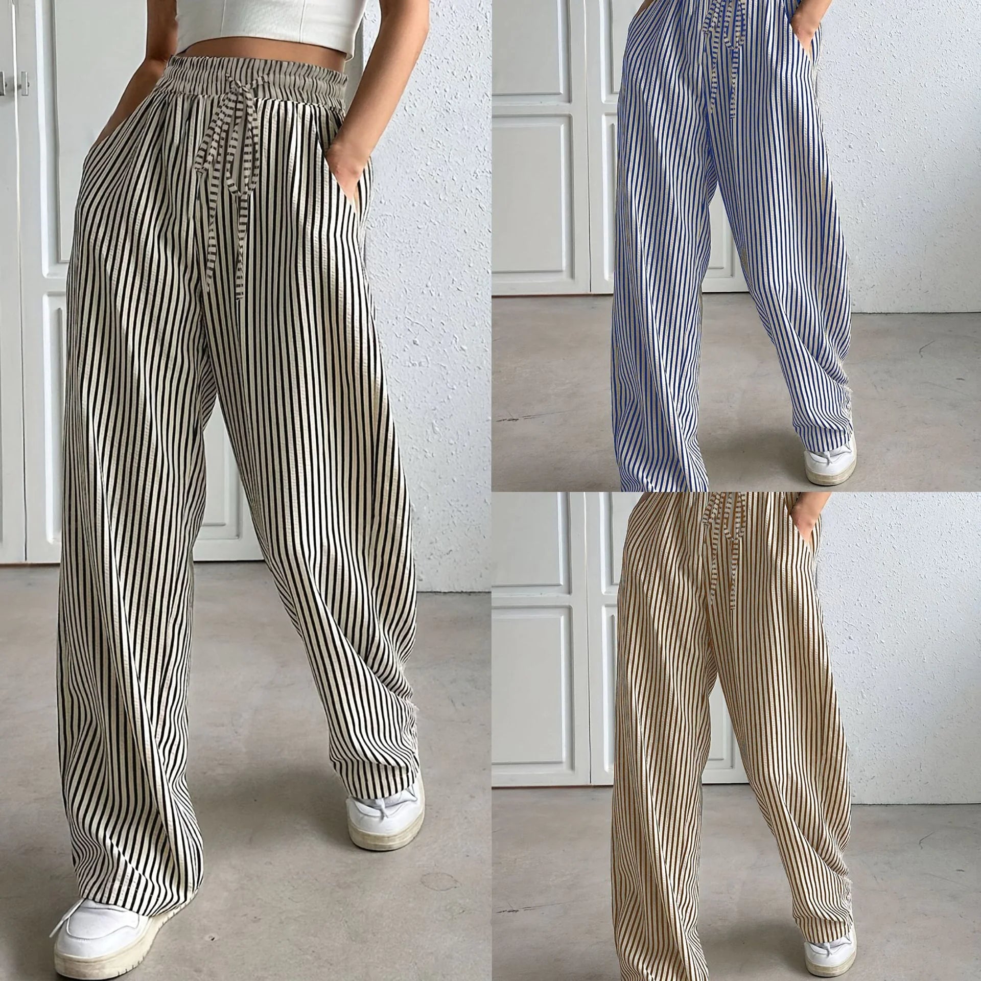 Korean Style Striped Drawstring Pants HejK.com