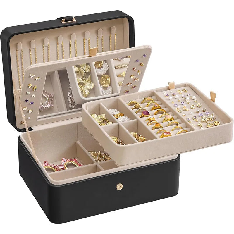 Clamshell Large Capacity Jewelry Box With Sandwich Mirror WEM Support (www.WEM.support)