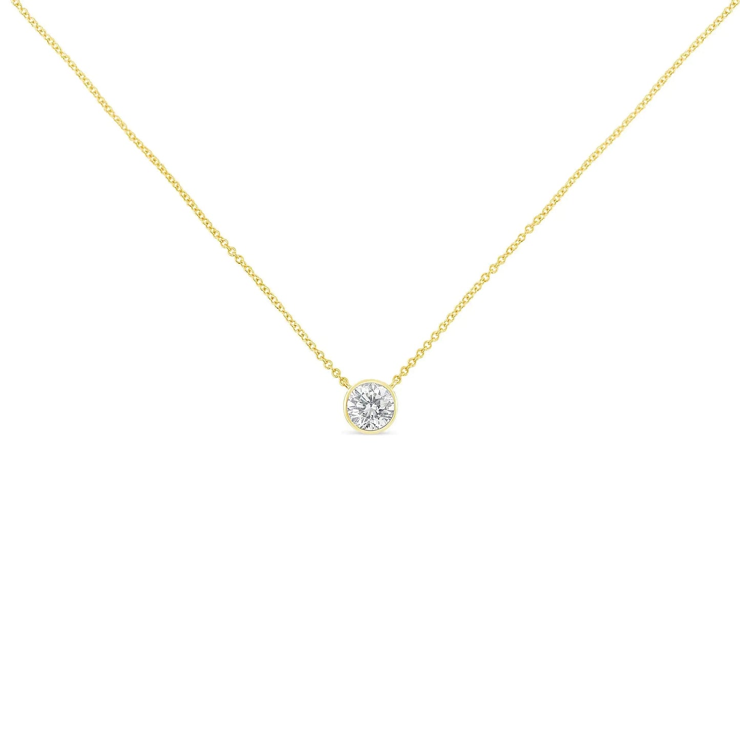 10K Yellow Gold 3/10 Carat Round Brilliant-Cut Diamond Modern Bezel-Set Solitaire 16"-18" Pendant Necklace (H-I Color, SI2-I1 Clarity) WEM Support (www.WEM.support)