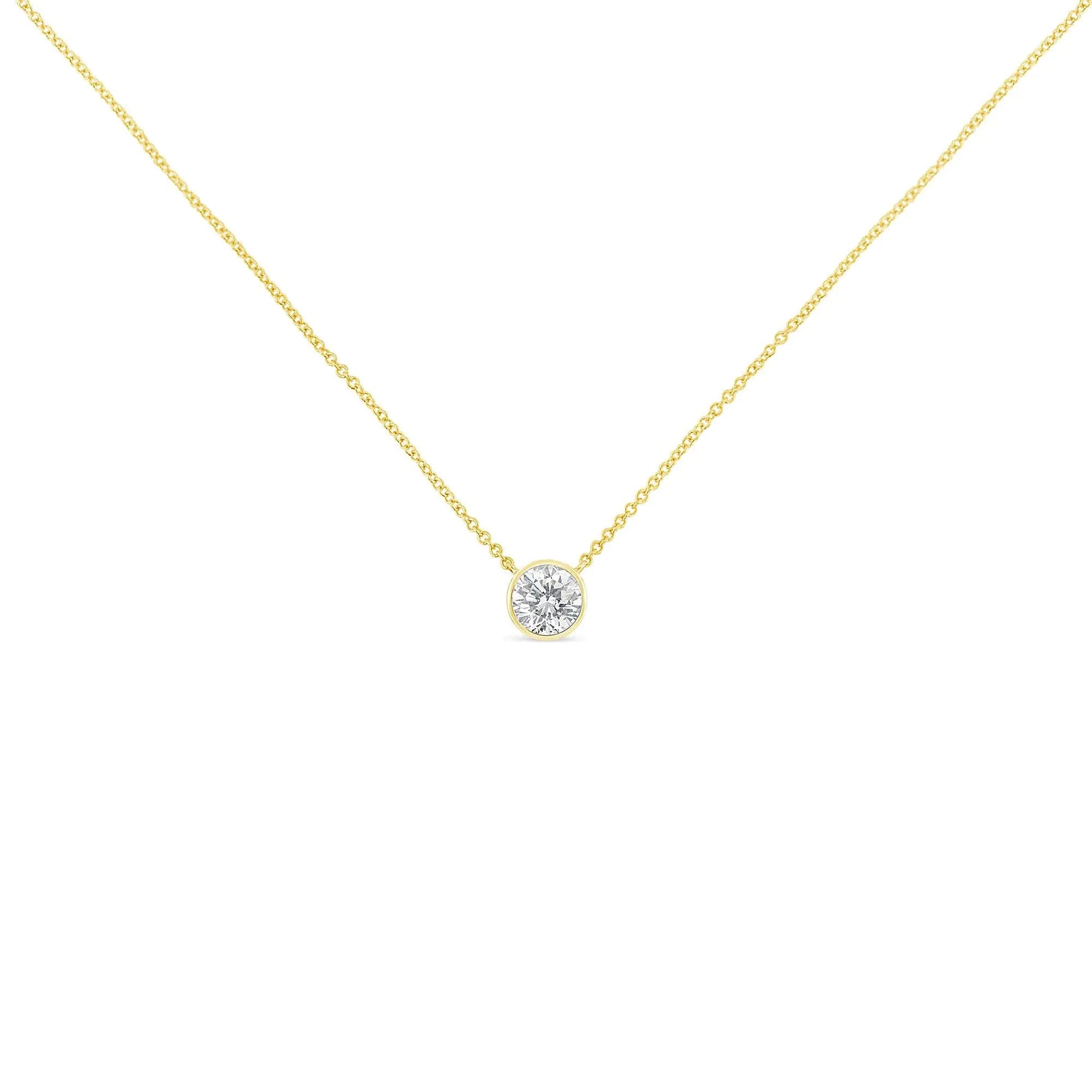 10K Yellow Gold 3/10 Carat Round Brilliant-Cut Diamond Modern Bezel-Set Solitaire 16"-18" Pendant Necklace (H-I Color, SI2-I1 Clarity) WEM Support (www.WEM.support)