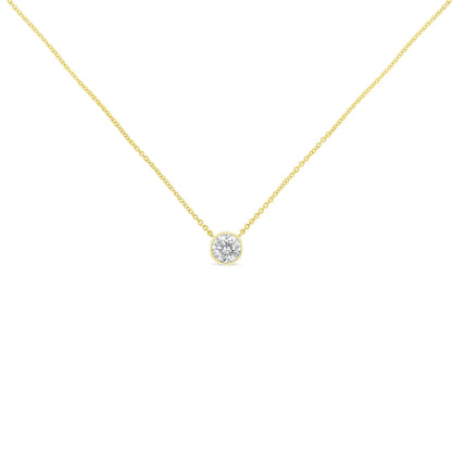 10K Yellow Gold 3/10 Carat Round Brilliant-Cut Diamond Modern Bezel-Set Solitaire 16"-18" Pendant Necklace (H-I Color, SI2-I1 Clarity) WEM Support (www.WEM.support)