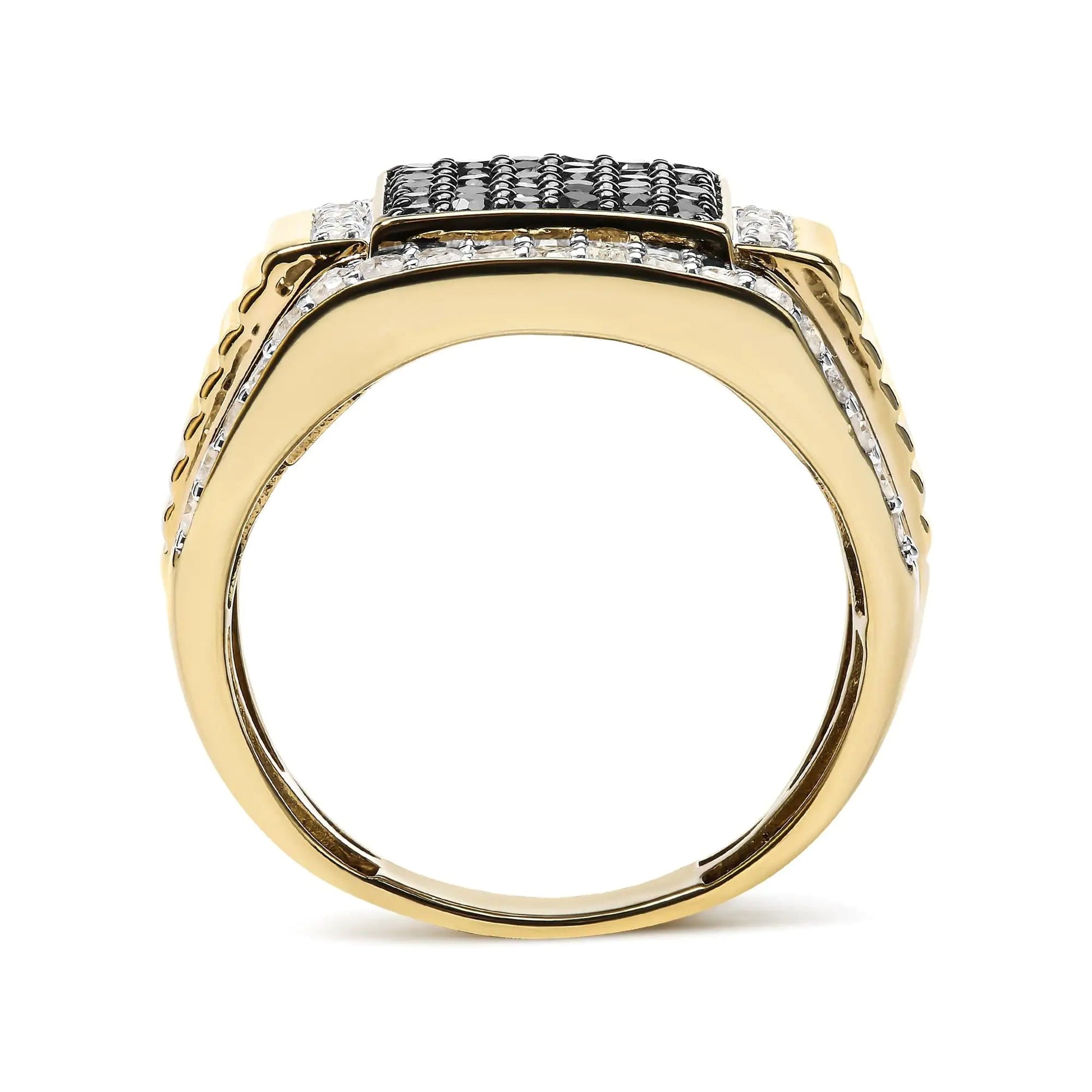 Men's 14K Yellow Gold Plated .925 Sterling Silver 1 1/2 Cttw White and Black Treated Diamond Cluster Ring (Black / I-J Color, I2-I3 Clarity) WEM Support (www.WEM.support)