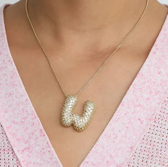 Star Brass Zircon Letter Necklace WEM Support (www.WEM.support)