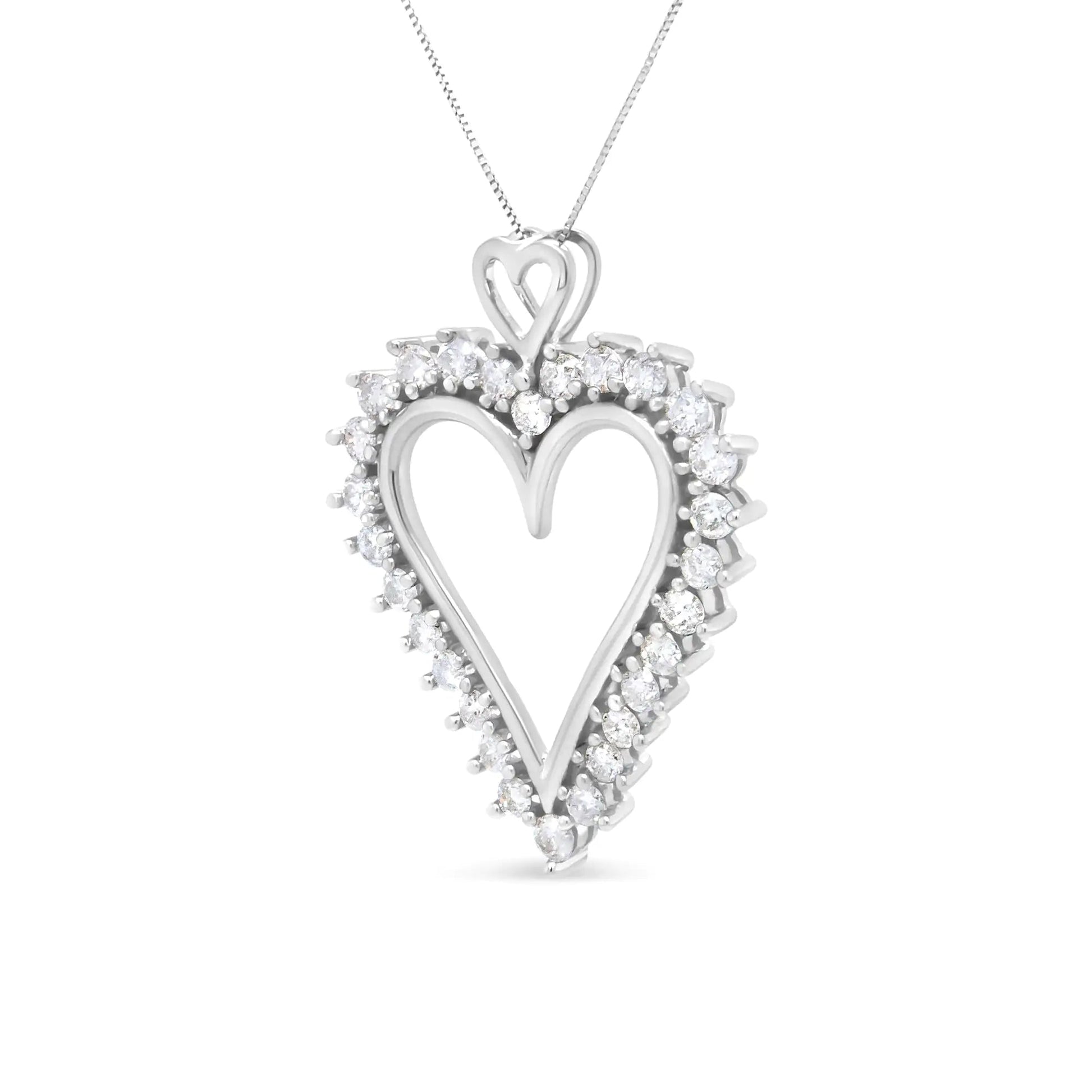 .925 Sterling Silver 1 3/4 Cttw Round Diamond Lined Open Heart Pendant 18" Necklace (I-J Color, I2-I3 Clarity) WEM Support (www.WEM.support)