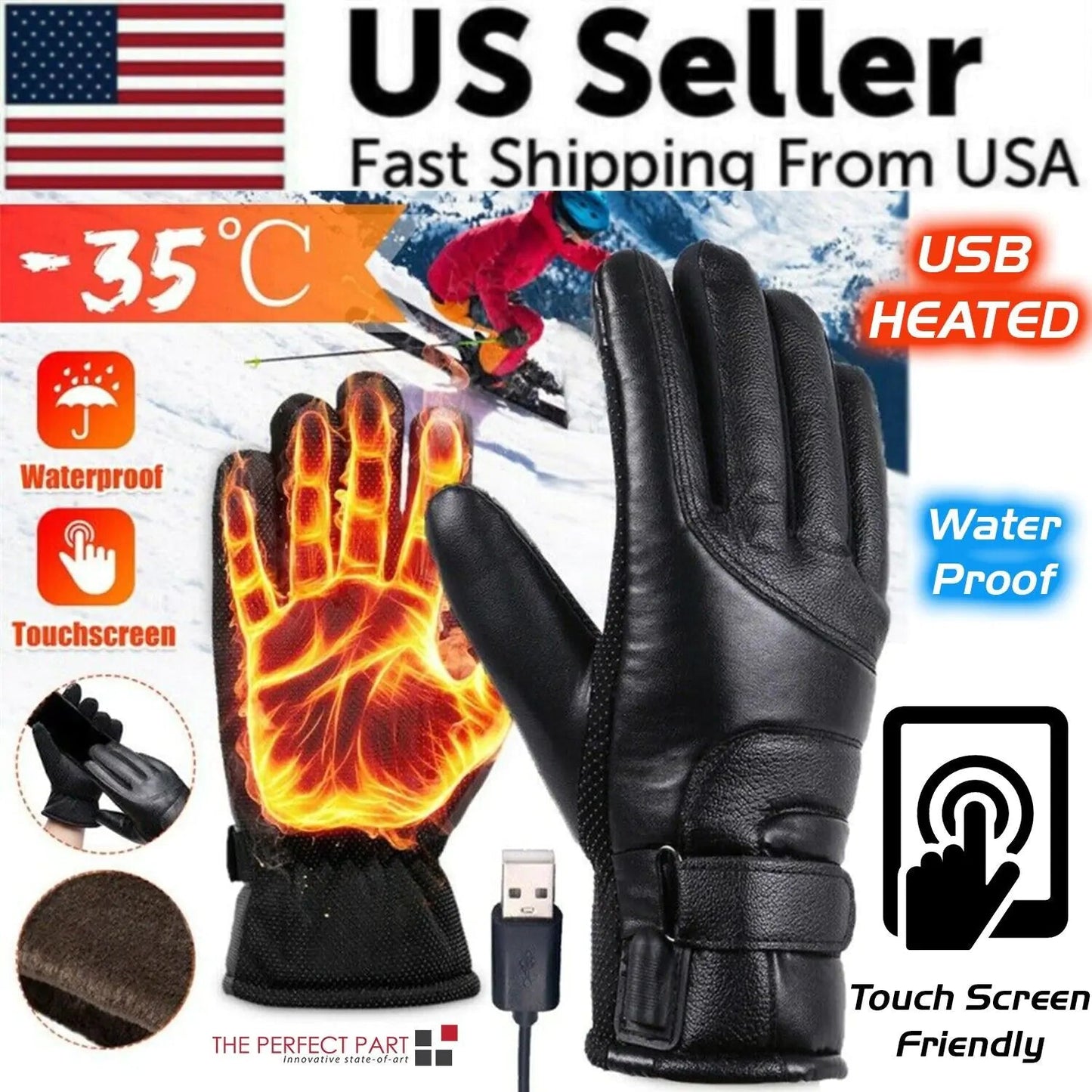 Electric USB Heated Gloves Winter Warming Thermal Ski Snow Hand Warm Windproof WEM Support (www.WEM.support)