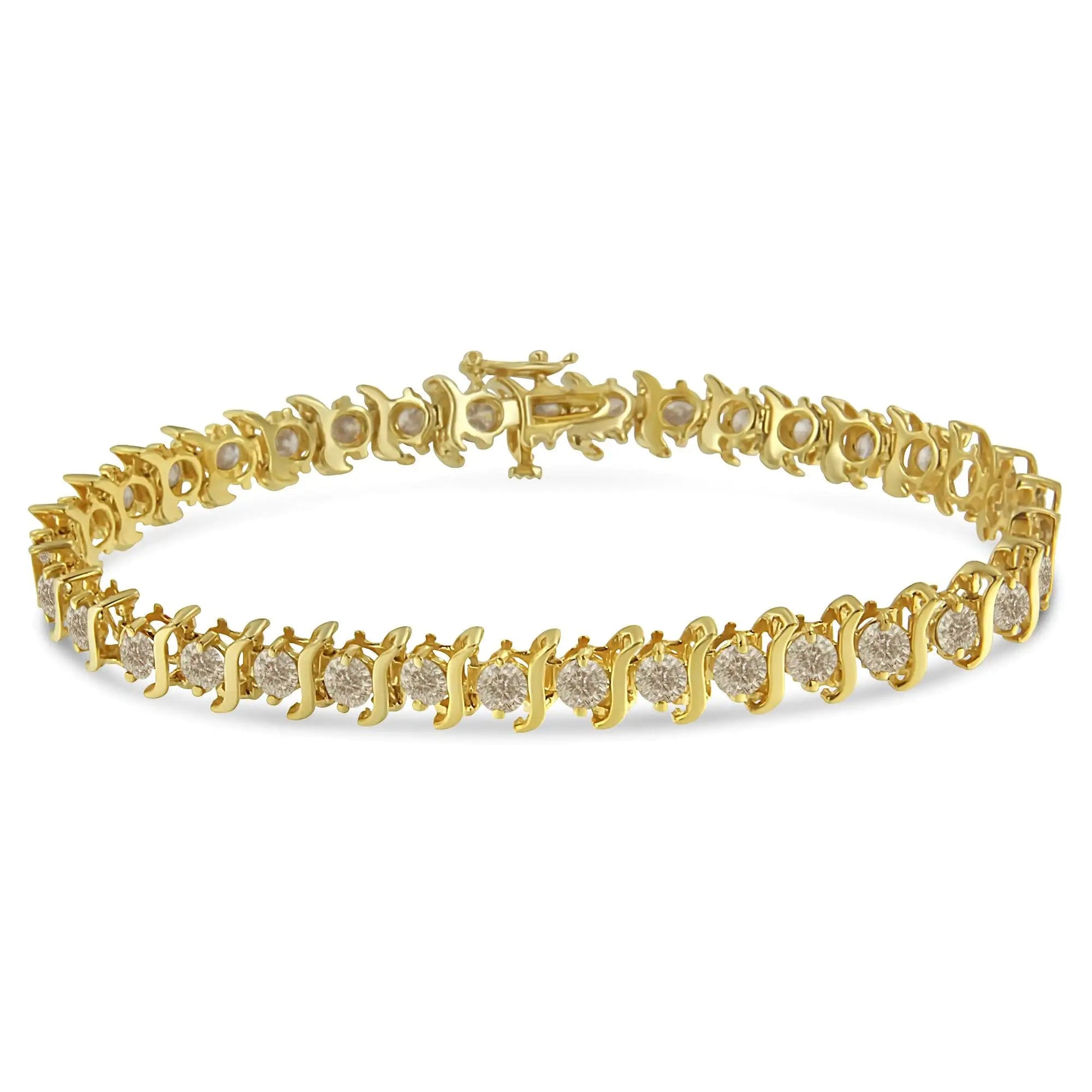 14K Yellow Gold-Plated .925 Sterling Silver 6.0 cttw Classic Round-Cut Diamond "S" Link Bracelet (J-K Color, I1-I2 Clarity) - Size 7.5" WEM Support (www.WEM.support)