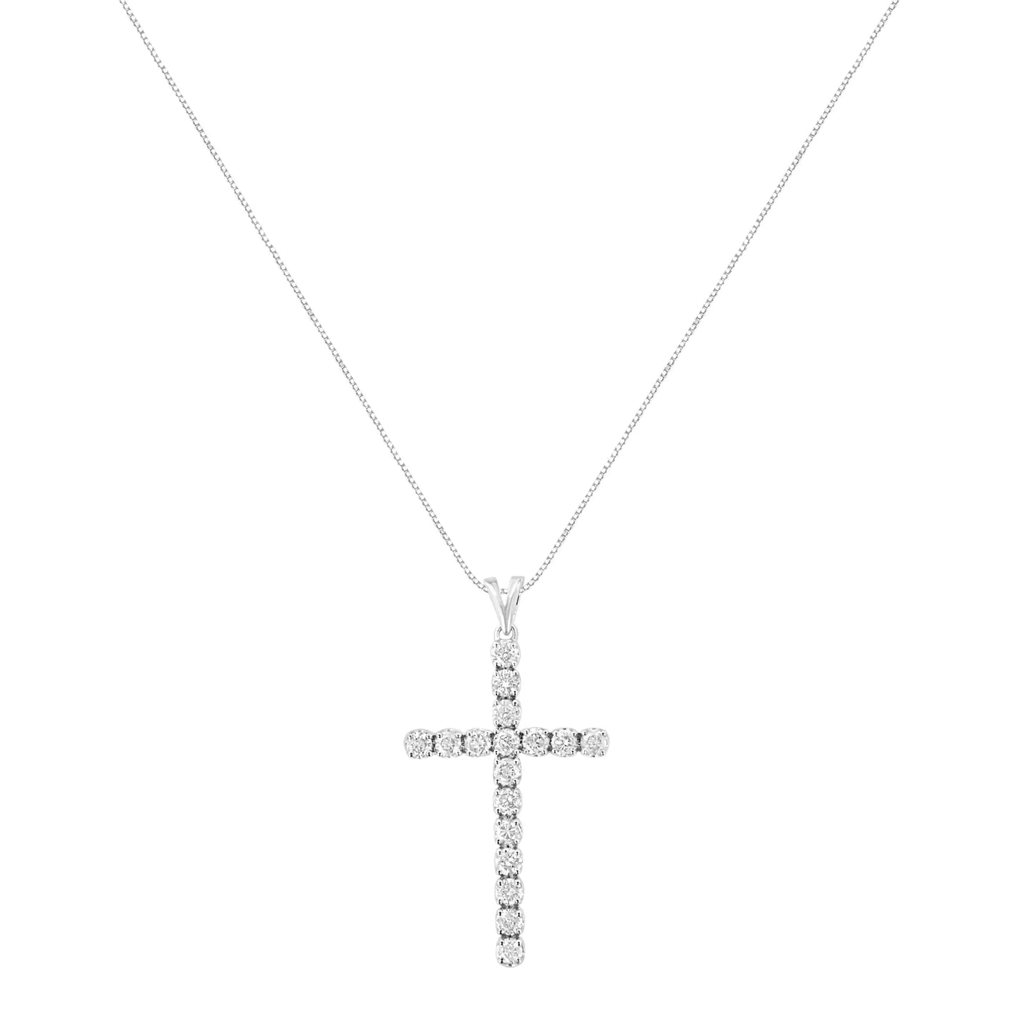 .925 Sterling Silver 2 cttw Classic Prong Set Round-Cut Diamond Cross 18" Pendant Necklace (I-J Color, I2-I3 Clarity) WEM Support (www.WEM.support)
