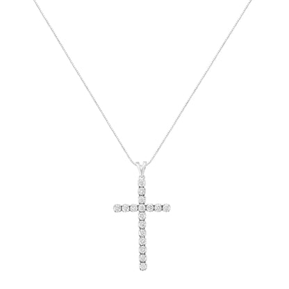 .925 Sterling Silver 2 cttw Classic Prong Set Round-Cut Diamond Cross 18" Pendant Necklace (I-J Color, I2-I3 Clarity) WEM Support (www.WEM.support)