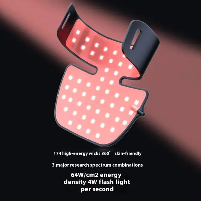 An LED infrared neck beauty instrument with a black silicone design, featuring multiple light-emitting diodes arranged in a pattern over the neck area.