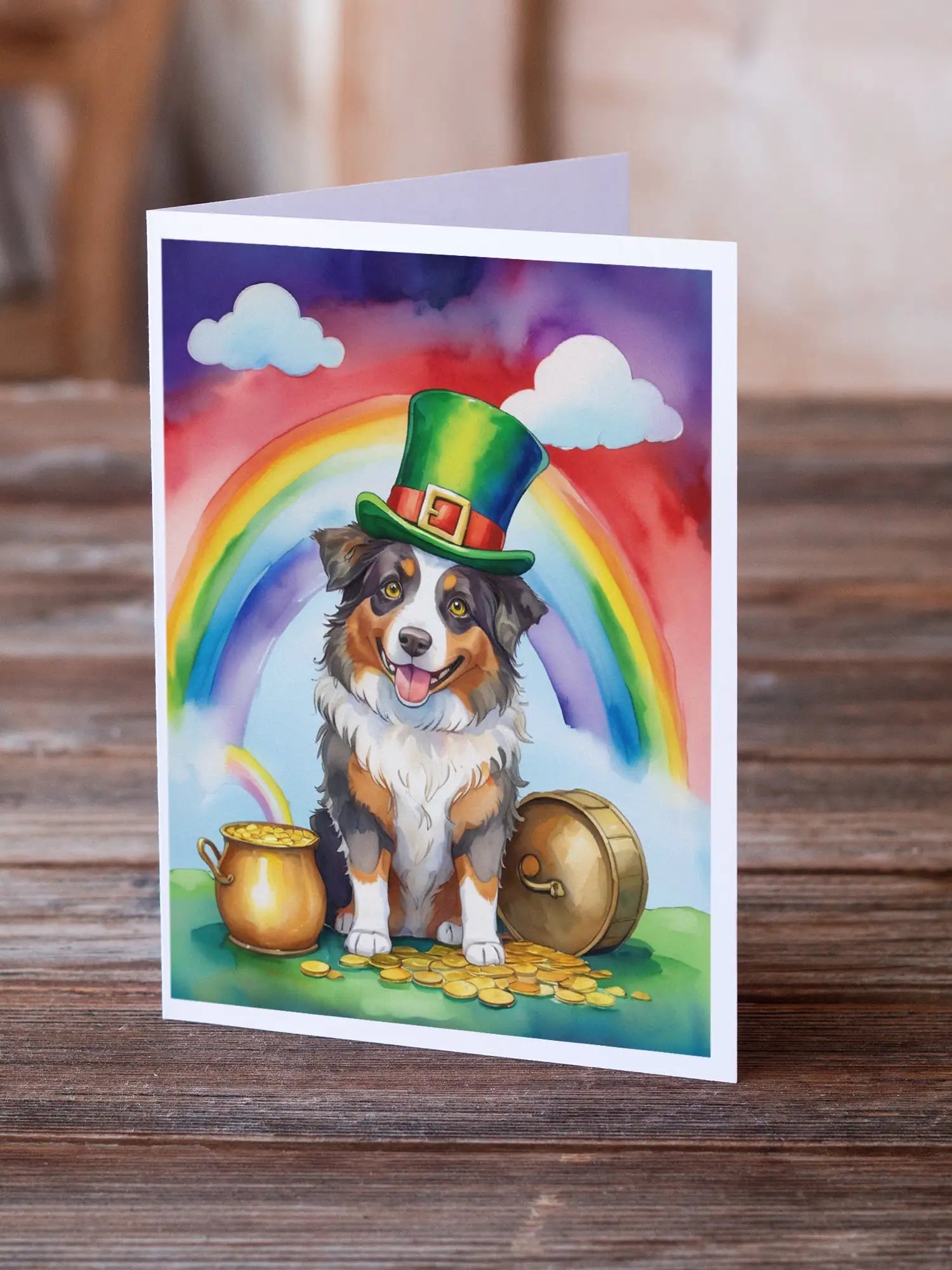 Australian Shepherd St Patrick's Day Greeting Cards Pack of 8 WEM Support (www.WEM.support)