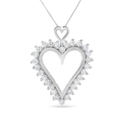 .925 Sterling Silver 1 3/4 Cttw Round Diamond Lined Open Heart Pendant 18" Necklace (I-J Color, I2-I3 Clarity) WEM Support (www.WEM.support)